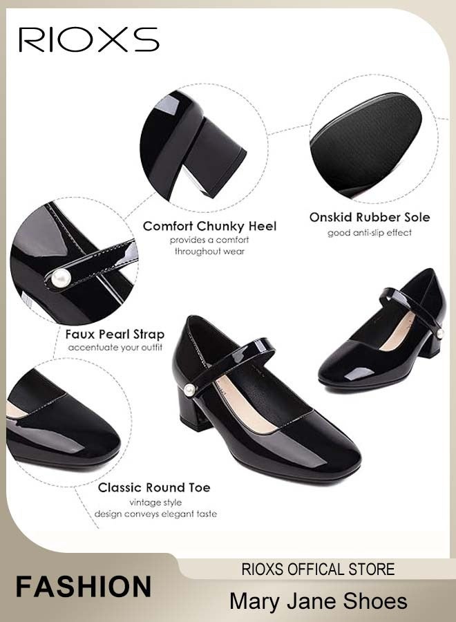 RIOXS Mary Jane Shoes for Women, Classic Patent Leather Shoes, Women's Ankle Strap Mary Jane Shoes, Fashion Round Toe Shoes, 6.5cm Elegant Mary Janes Heels, Comfort Lightweight Office Shoes, Perfect Companion for Any Outfits, Black Leather Heel Shoes Womens Footwear - Image 4